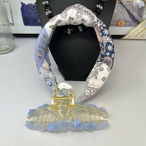 Patterned Headband and Blue Hair Clip Set